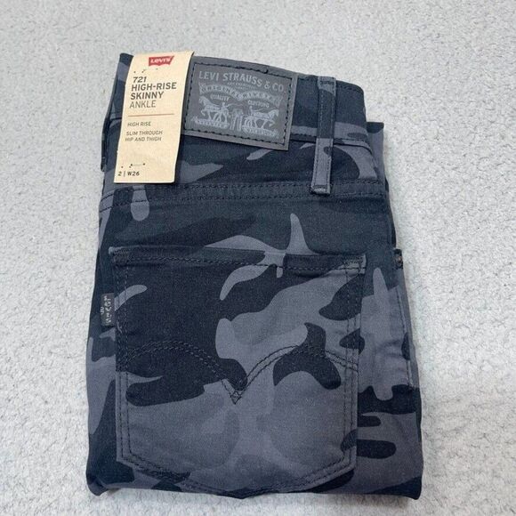Levis 721 Jeans Womens 2 Black Camouflage High Rise Skinny Ankle 26x27 NWT NEW - Picture 3 of 16